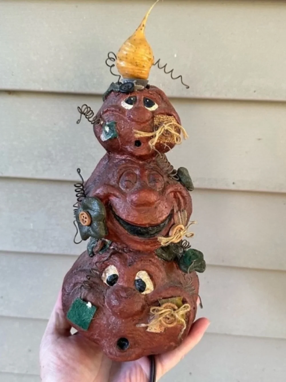 Primitive Halloween pumpkin stack electric light 10” Vickie Jeans Creations